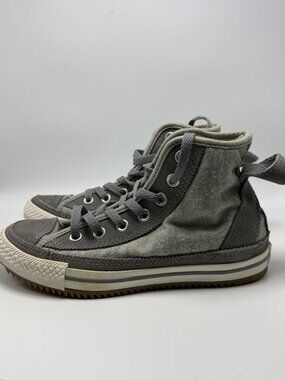 Converse All Star Gray High Top Sneakers Mens 7 womens 9 Sherpa Lined Canvas & S